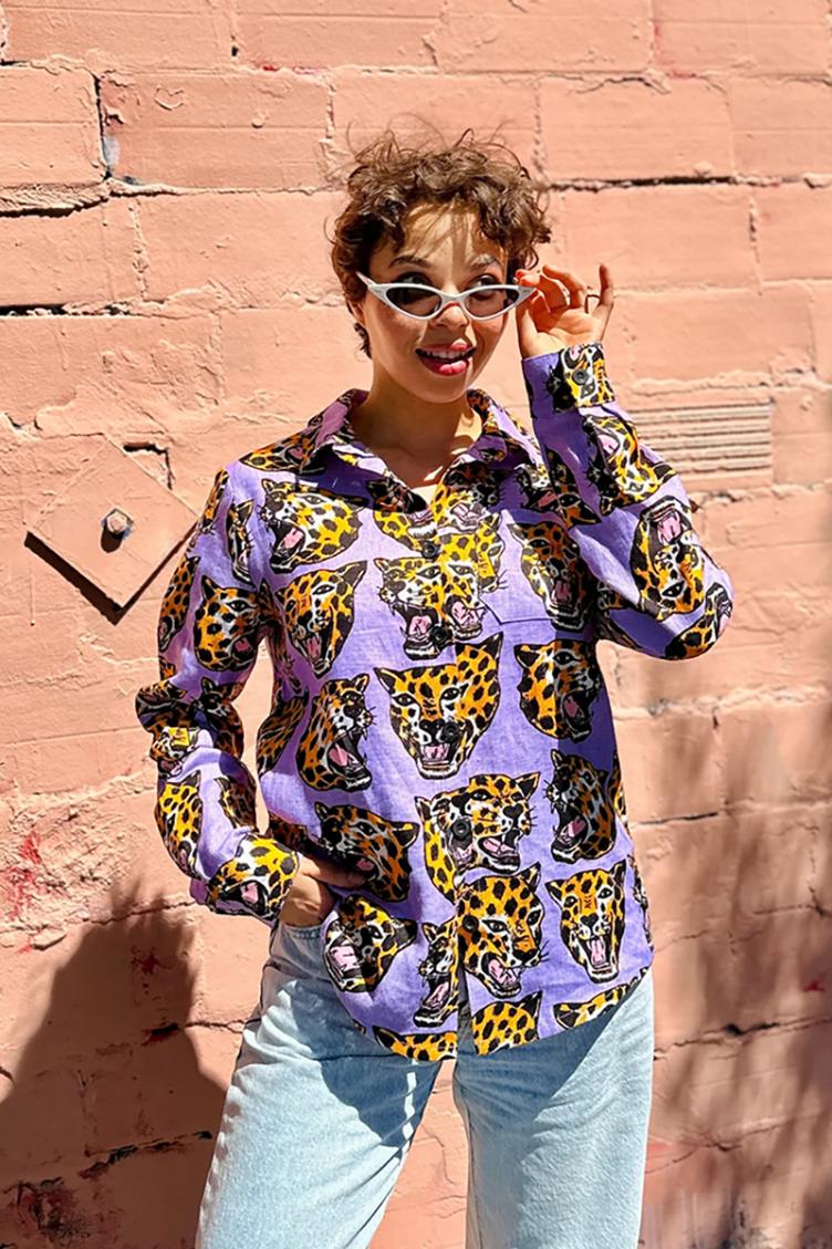 Button Down Cheetah Head - 1