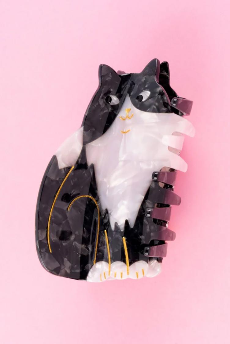 Haarklammer Katze schwarz-weiss