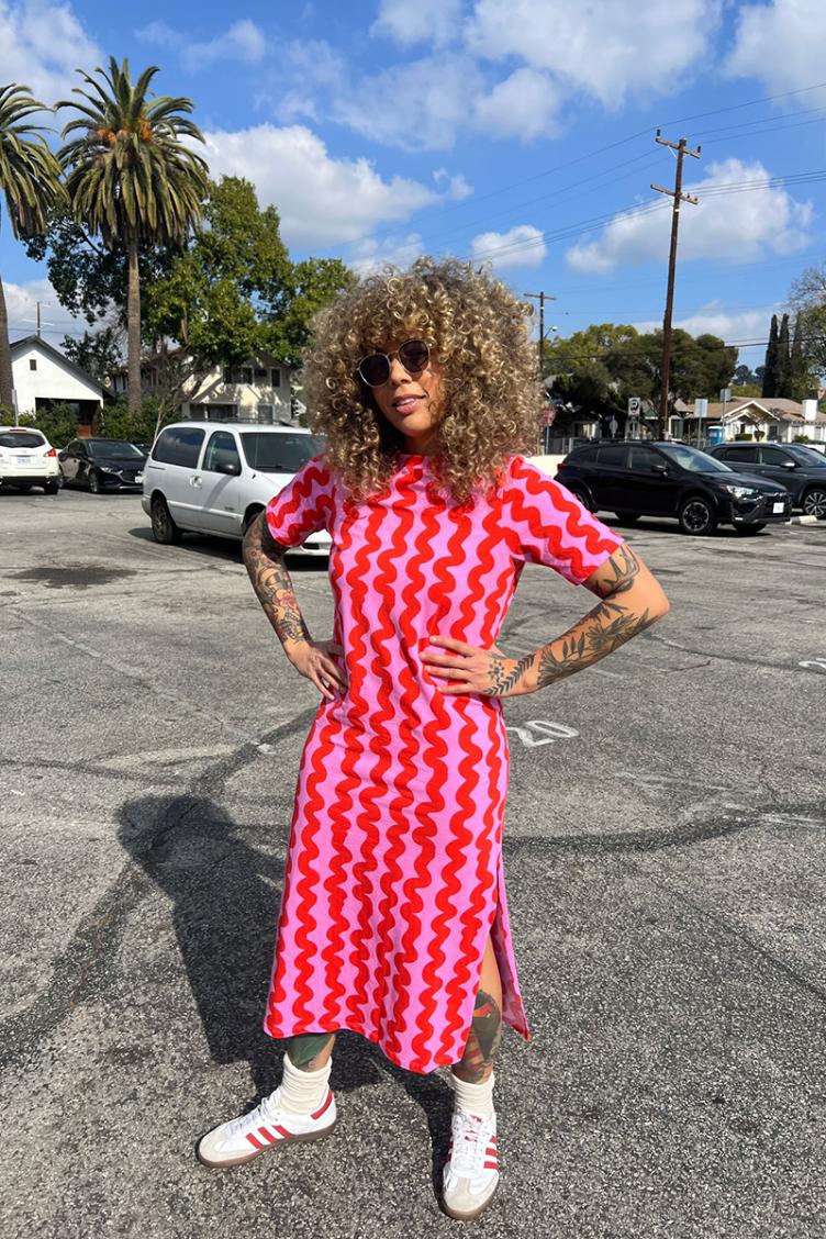 Jersey Maxi Dress Pink Squiggle - 3