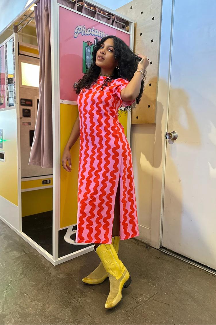 Jersey Maxi Dress Pink Squiggle