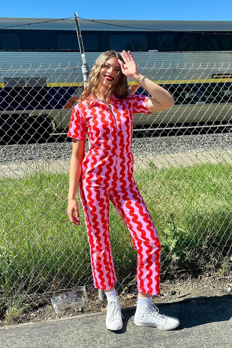 Jumpsuit Twill Coveralls Pink Squiggle - 6