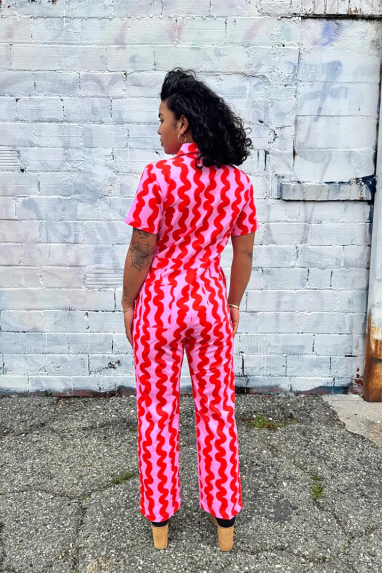 Jumpsuit Twill Coveralls Pink Squiggle - 3