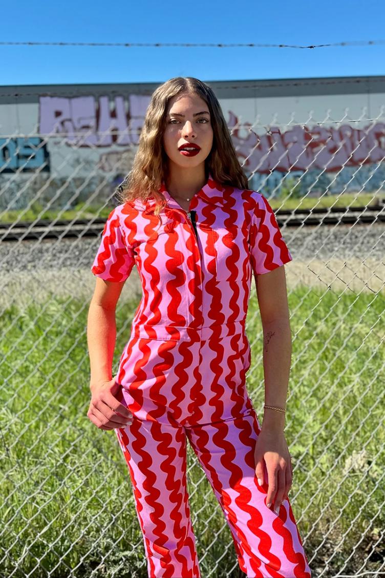 Jumpsuit Twill Coveralls Pink Squiggle