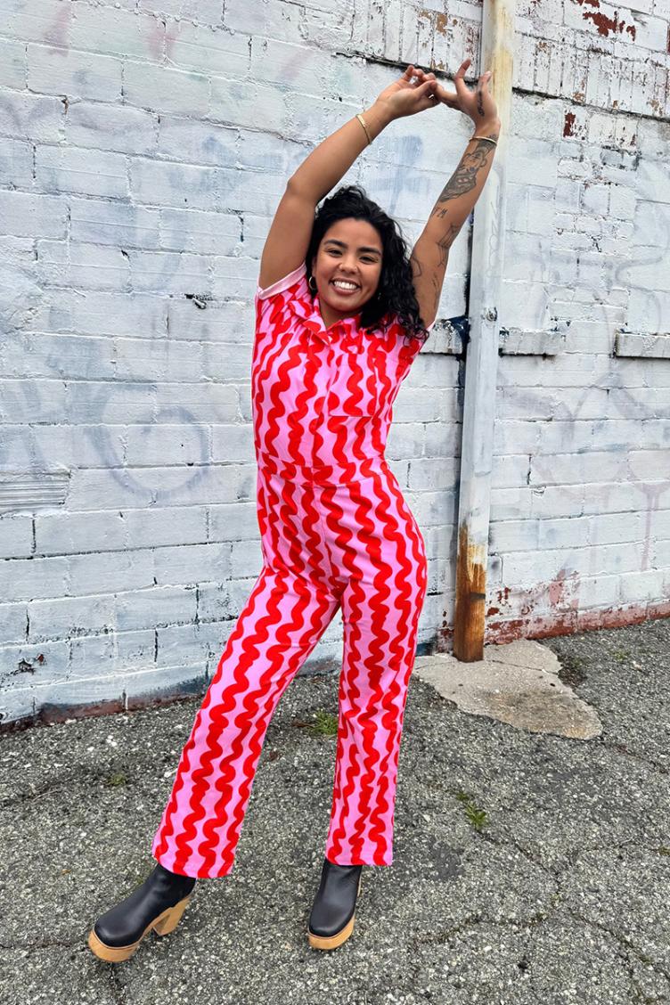 Jumpsuit Twill Coveralls Pink Squiggle - 0
