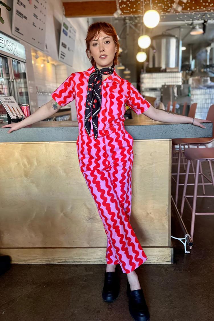 Jumpsuit Twill Coveralls Pink Squiggle