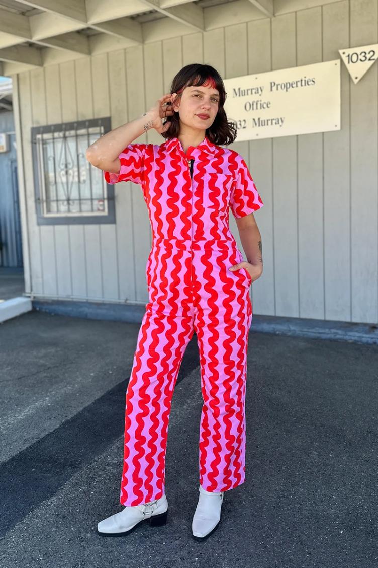Jumpsuit Twill Coveralls Pink Squiggle - 5