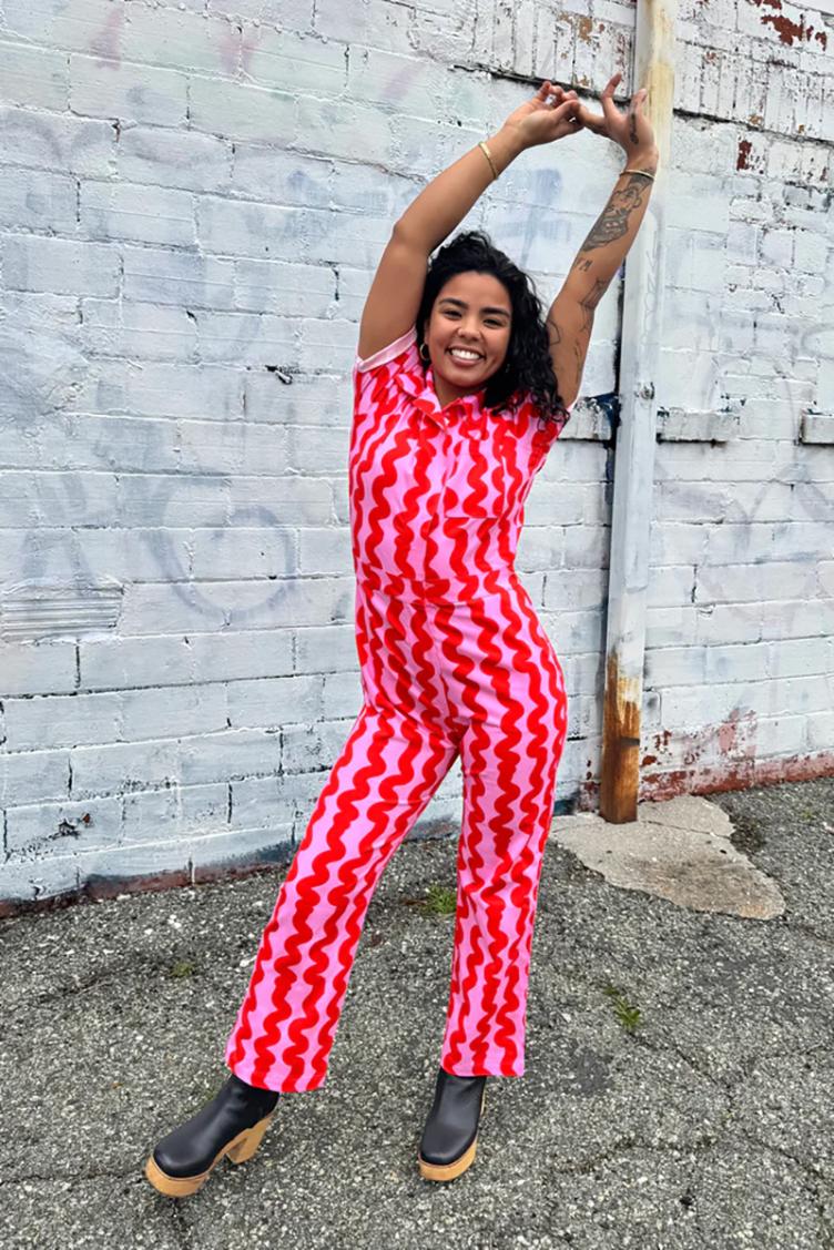 Jumpsuit Twill Coveralls Pink Squiggle - 0