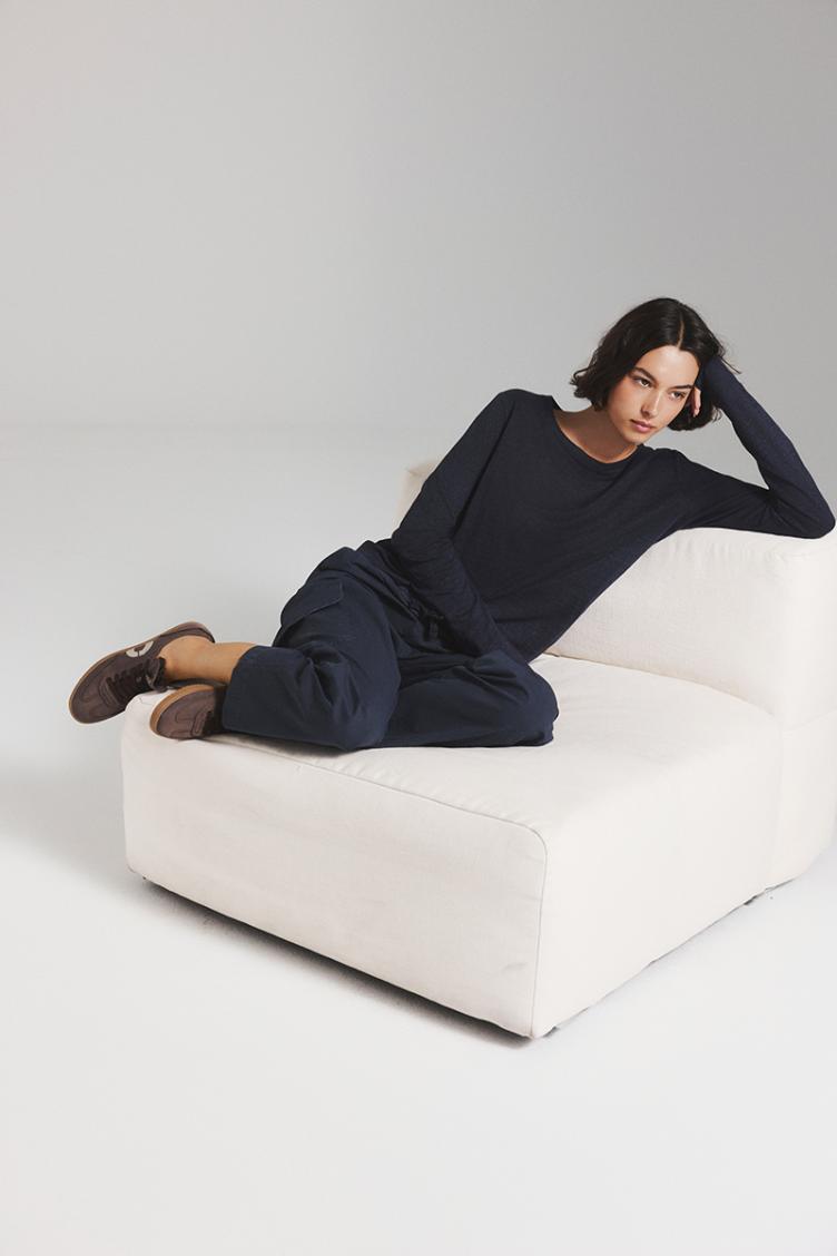 Langarmshirt Cale Leinen Storm Blue - 5