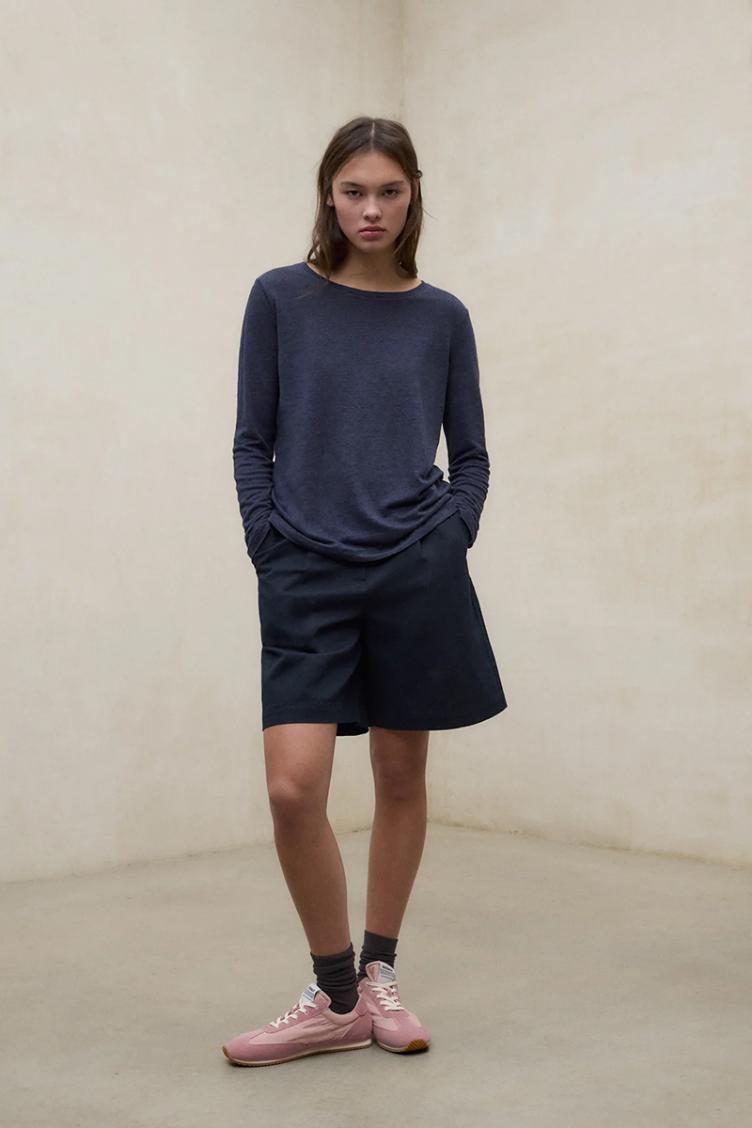 Langarmshirt Cale Leinen Storm Blue - 0