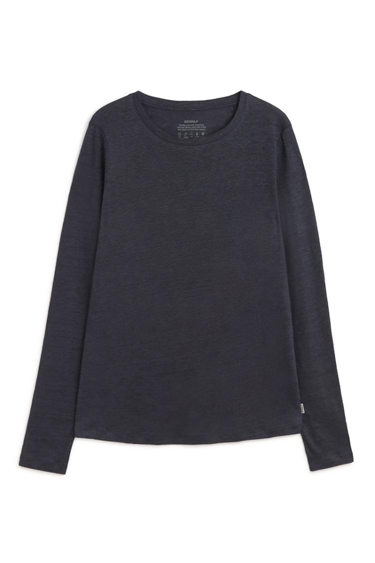 Langarmshirt Cale Leinen Storm Blue - 1