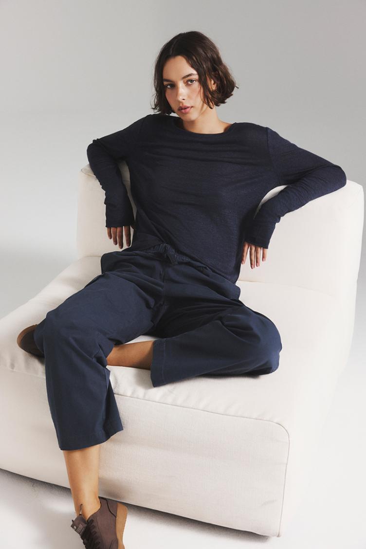 Langarmshirt Cale Leinen Storm Blue