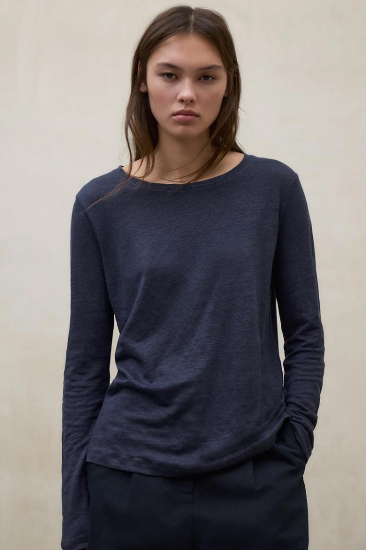 Langarmshirt Cale Leinen Storm Blue