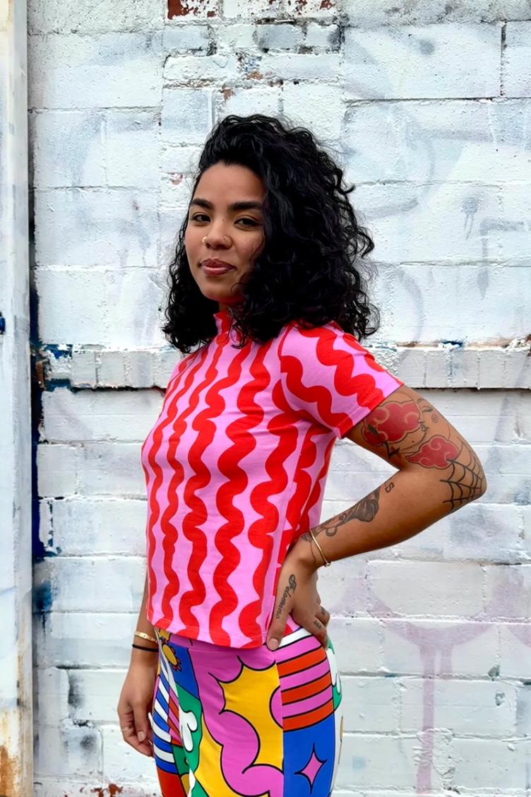 Mock Neck Pink Squiggle - 1