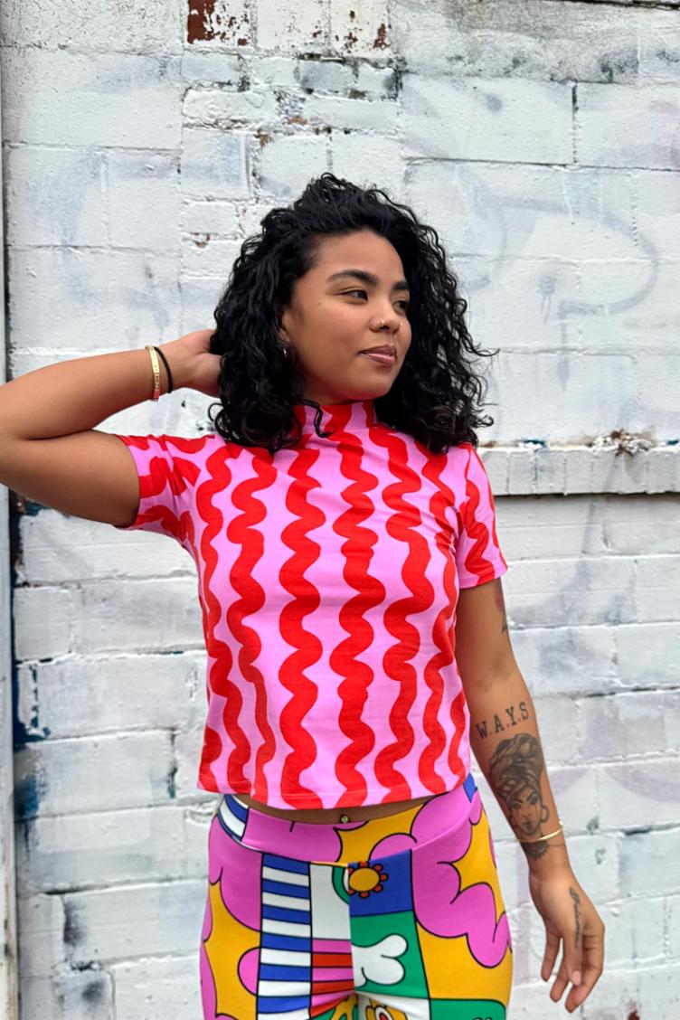 Mock Neck Pink Squiggle - 3