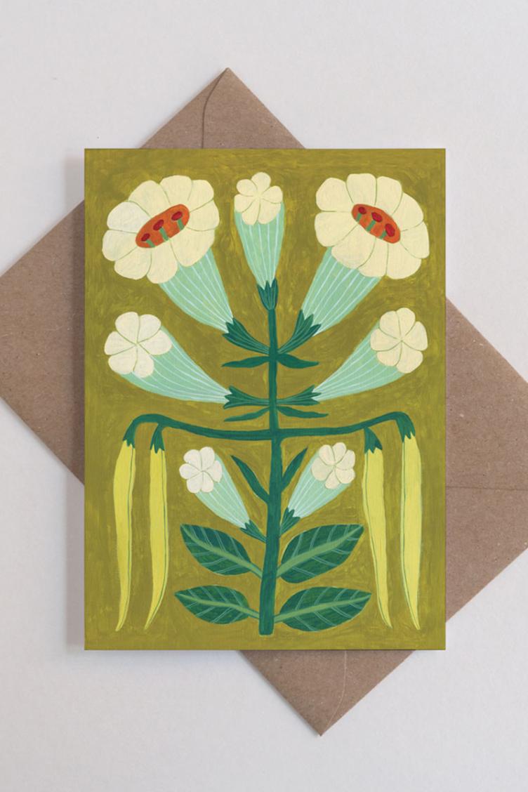 Postkarte Blumen Türkis/Grün