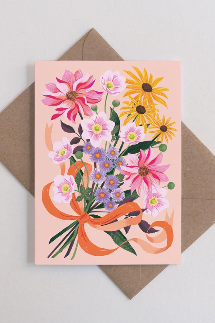 Postkarte Blumenstrauss rosa - 2