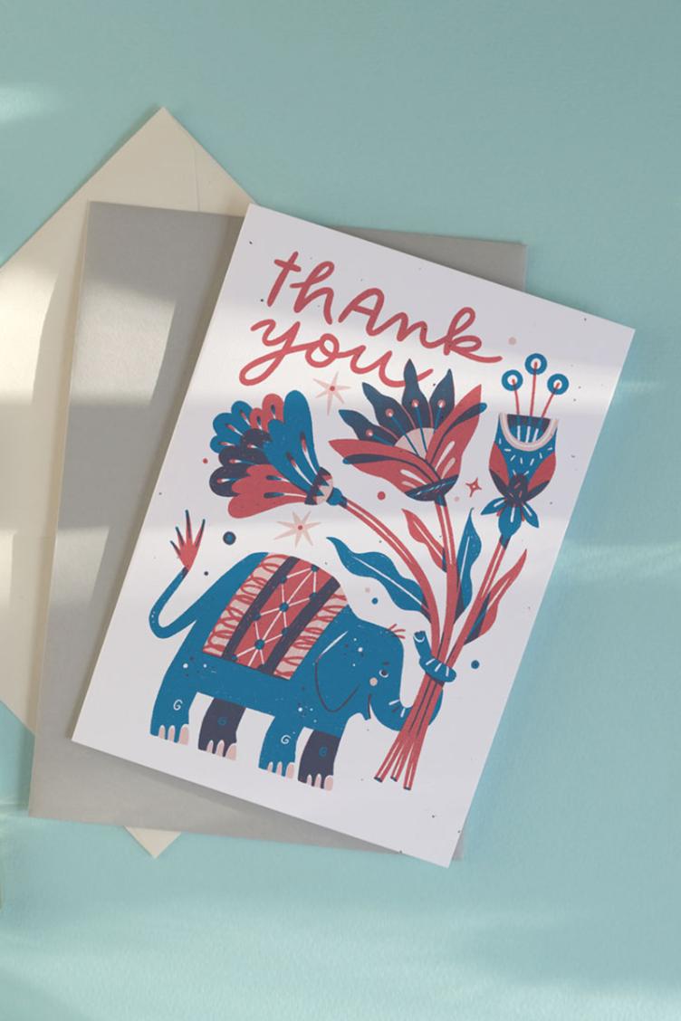 Postkarte thank you elefant - 0
