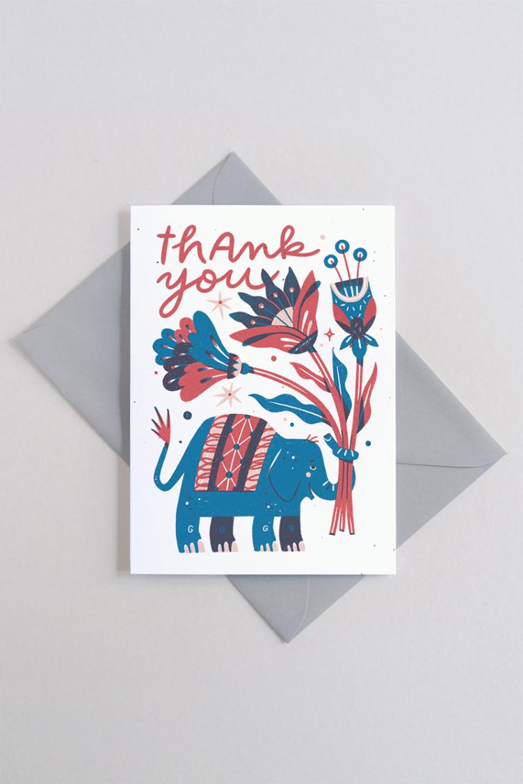 Postkarte thank you elefant - 1