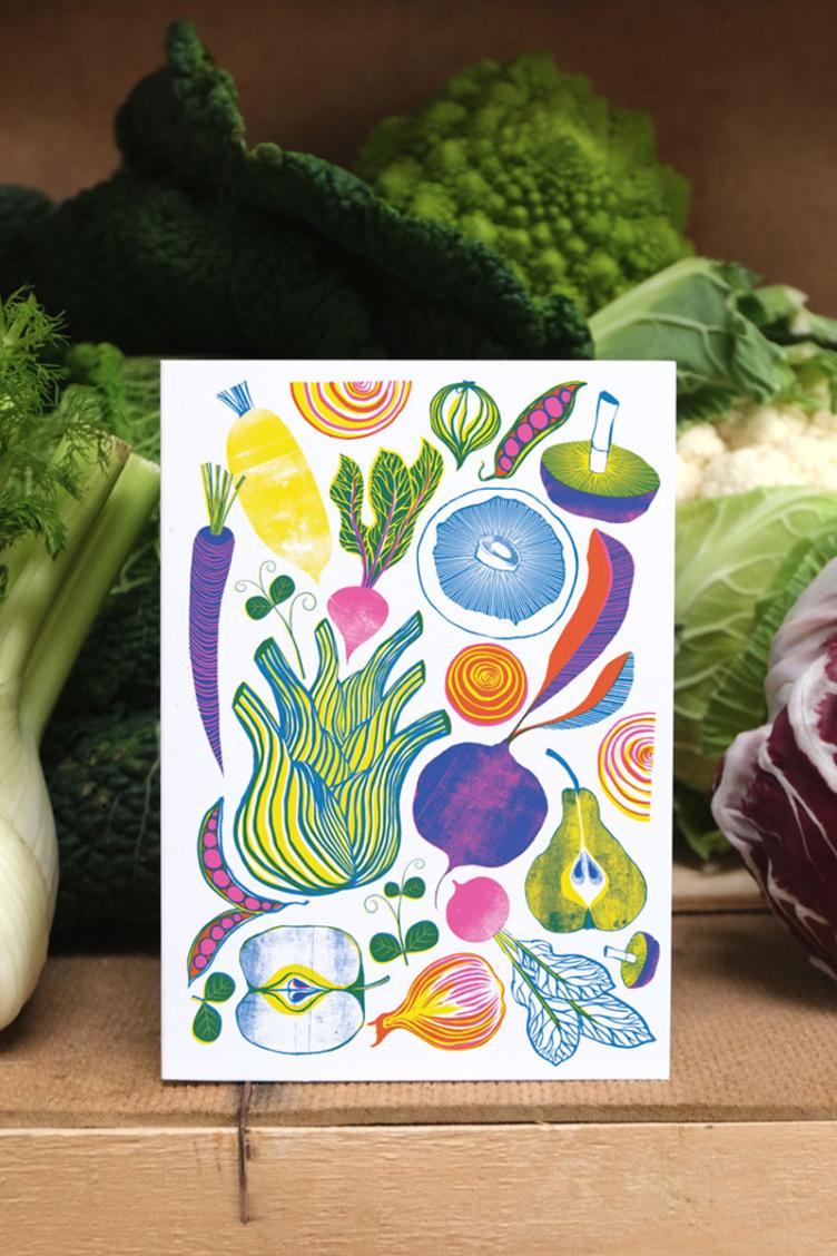 Postkarte Wurzeln+Früchte